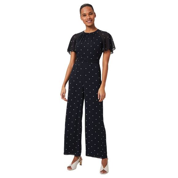 Hobbs London Navy and White Polka Dot Sarah Spot Jumpsuit Size US 4 - Picture 1 of 6